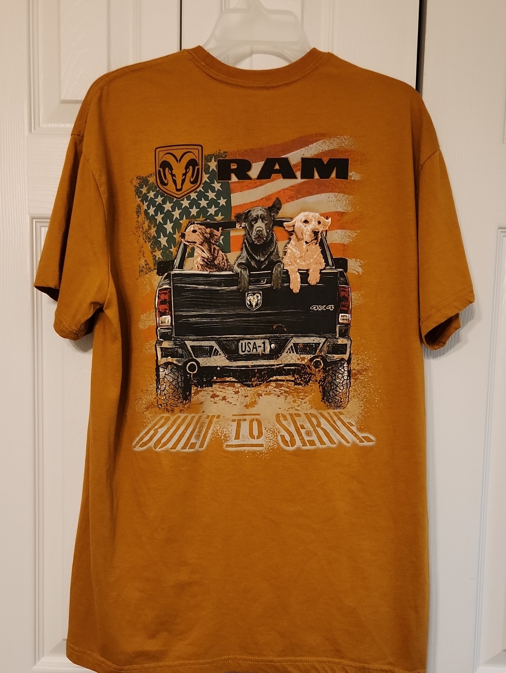 RAM Built To Serve USA Flag / Pickup Truck With Dogs Tagless Tshirt